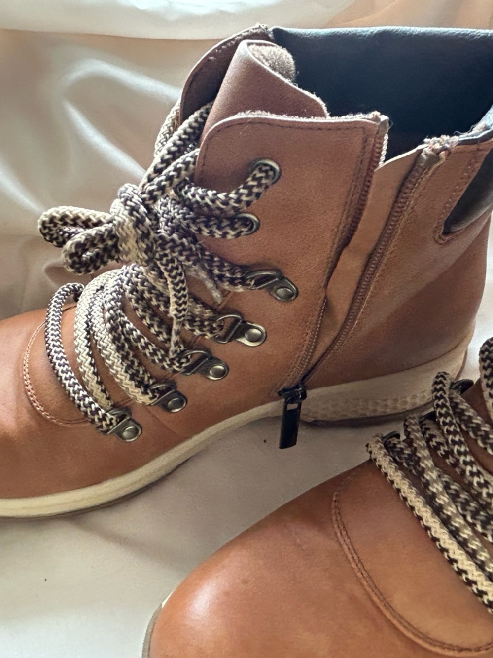 Maurices Tan Lace-Up Ankle Boots with Two-Tone Laces - Picture 3 of 6